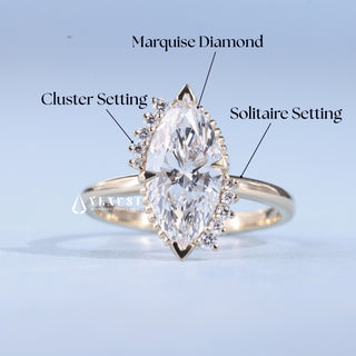 1.50CT Marquise Moissanite Diamond Cluster Engagement Ring