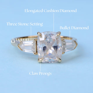 2.0CT Elongated Cushion Cut Moissanite Diamond Three Stone Engagement Rings