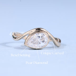 1.0CT Bezel Set Pear Cut Moissanite Diamond Unique Engagement Ring