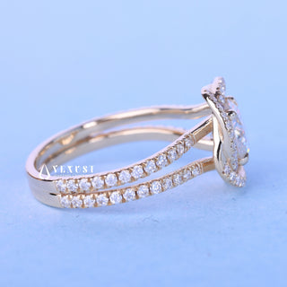 1.0CT Round Cut Moissanite Diamond Halo Split Shank Engagement Ring