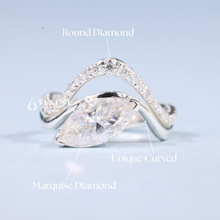 1.0CT-2.0CT Marquise Moissanite Diamond Unique East West Engagement Rings With Wedding Band