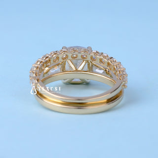 2.0ct Elongated Cushion Moissanite Diamond Three Engagement Rings With Wedding Band