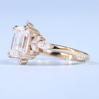 2.0CT Emerald Cut Moissanite Diamond Cluster Engagement Ring