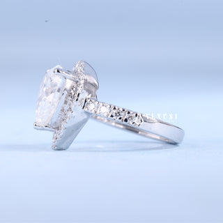 1.0CT Pear Cut Moissanite Diamond Halo Pave Engagement Ring