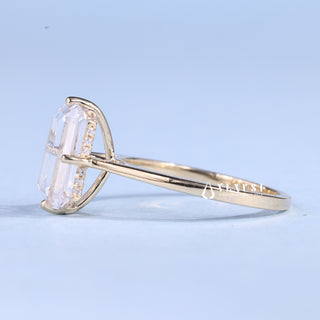 3.0CT Emerald Cut Moissanite Diamond Hidden Halo Cathedral Engagement Ring