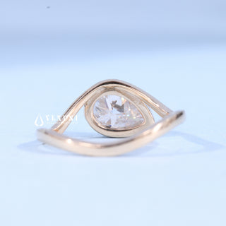 1.0CT Bezel Set Pear Cut Moissanite Diamond Unique Engagement Ring