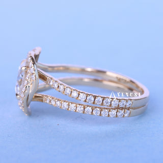 1.0CT Round Cut Moissanite Diamond Halo Split Shank Engagement Ring