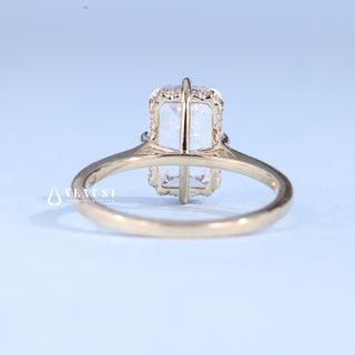 3.0CT Emerald Cut Moissanite Diamond Hidden Halo Cathedral Engagement Ring
