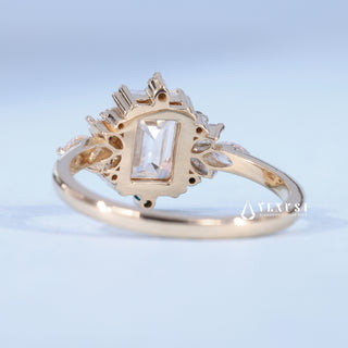 2.0CT Emerald Cut Moissanite Diamond Cluster Engagement Ring