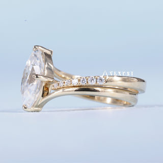 1.0CT-2.0CT Marquise Moissanite Diamond By Pass Engagement Ring With Wedding Band