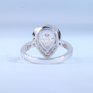 1.0CT Pear Cut Moissanite Diamond Halo Pave Engagement Ring