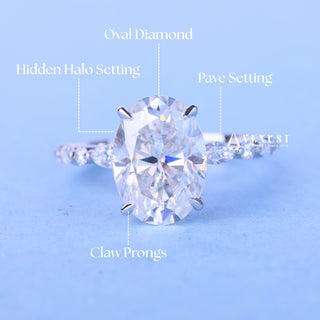 2.0CT Oval Cut Moissanite Diamond Hidden Halo Pave Engagement Ring