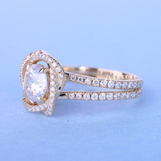 1.0CT Round Cut Moissanite Diamond Halo Split Shank Engagement Ring