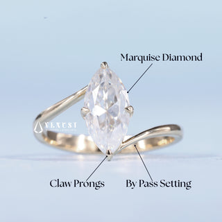 1.0CT Marquise Moissanite Diamond By Pass Engagement Ring