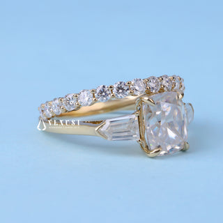 2.0ct Elongated Cushion Moissanite Diamond Three Engagement Rings With Wedding Band