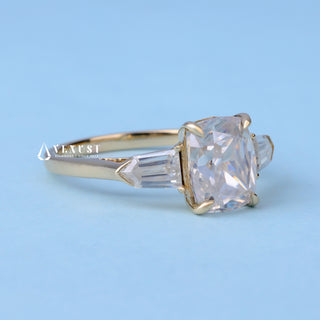 2.0CT Elongated Cushion Cut Moissanite Diamond Three Stone Engagement Rings