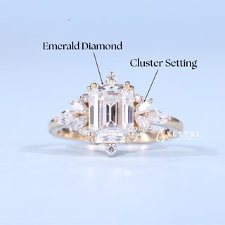 2.0CT Emerald Cut Moissanite Diamond Cluster Engagement Ring