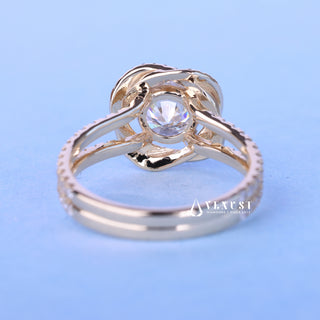 1.0CT Round Cut Moissanite Diamond Halo Split Shank Engagement Ring