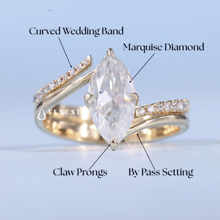 1.0CT-2.0CT Marquise Moissanite Diamond By Pass Engagement Ring With Wedding Band