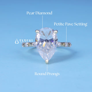 2.0CT Pear Cut Moissanite Diamond Hidden Halo Pave Engagement Ring