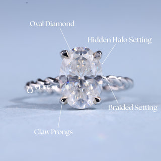 1.50CT Oval Cut Moissanite Diamond Hidden Halo Braided Engagement Ring