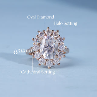 2.0CT Oval Cut Moissanite Diamond Halo Cathedral Engagement Ring