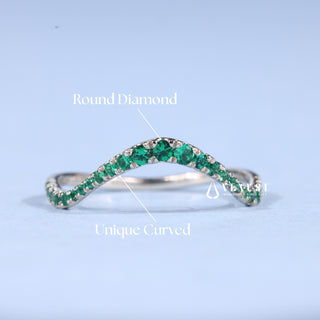 Round Moissanite Diamond Unique Curved Wedding Band