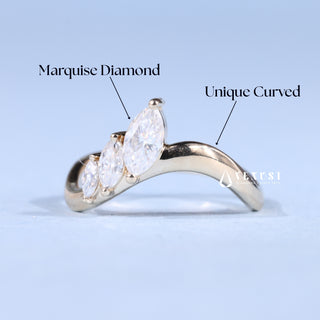 Marquise Cut Moissanite Diamond Unique Curved Wedding Bands For Women
