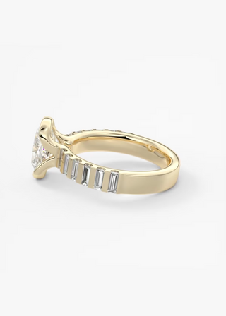 1.50CT Elongated Cushion Moissanite Diamond Half Bezel Pave Engagement Ring