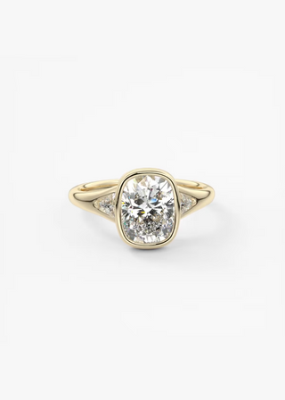 1.50CT Elongated Cushion Moissanite Diamond Three Stone Bezel Engagement Ring