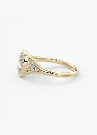 1.50CT Elongated Cushion Moissanite Diamond Three Stone Bezel Engagement Ring