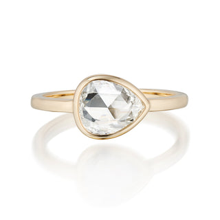 east west pear engagement ring,pear bezel engagement ring, rose cut moissanite ring, east west pear moissanite ring, pear cut engagement ring, bezel set engagement ring, unique pear engagement ring,