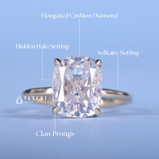 2.50CT Elongated Cushion Cut Moissanite Diamond Hidden Halo Solitaire Engagement Ring