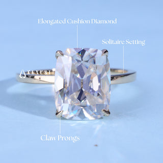 2.0CT Elongated Cushion Cut Moissanite Diamond Solitaire Engagement Ring