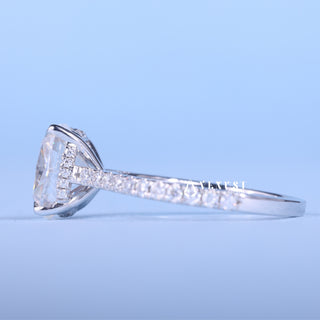 2.0CT Elongated Cushion Cut Moissanite Diamond Hidden Halo Cathedral Pave Engagement Ring