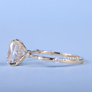 2.0CT Elongated Cushion Moissanite Diamond Hidden Halo Petite Pave Engagement Ring