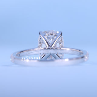 2.0CT Elongated Cushion Cut Moissanite Diamond Hidden Halo Cathedral Pave Engagement Ring