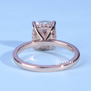 1.0CT Elongated Cushion Cut Moissanite Diamond Hidden Halo Solitaire Engagement Ring