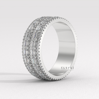 emerald and round diamond cluster eternity wedding band