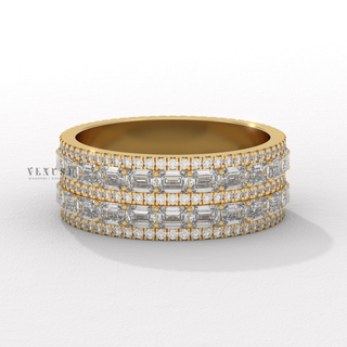 emerald and round diamond cluster wedding band