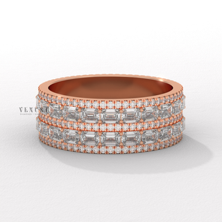 emerald cut and round cluster diamond band