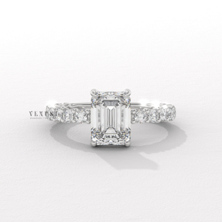 emerald cut diamond pavé ring