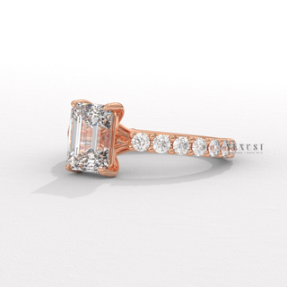 emerald cut engagement ring with pavé band