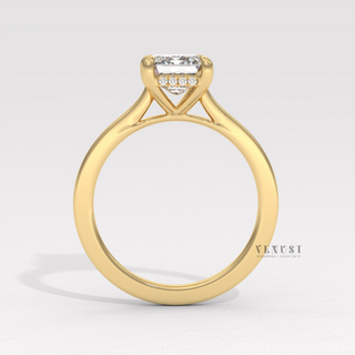 emerald cut hidden halo ring rose gold