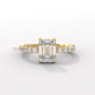 emerald cut pavé engagement ring