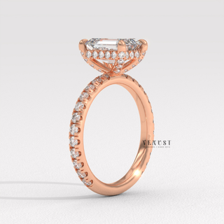 emerald pave ring,, emerald pave hidden halo ring, emerald pave halo ring