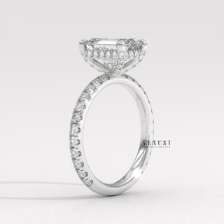 emerald pave ring styling,emerald pave ring, emerald pave engagement ring, emerald pave diamond ring, emerald pave moissanite ring