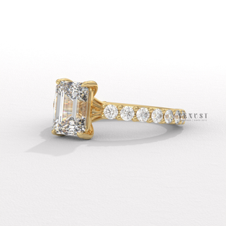 emerald solitaire pavé band ring