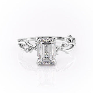 2.10 CT Emerald Cut Solitaire Twig Style Moissanite Engagement Ring