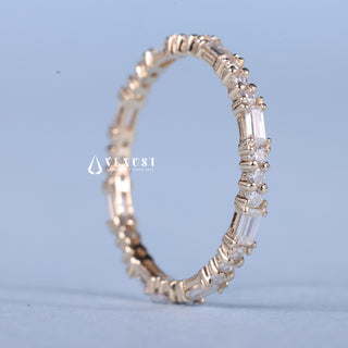 Round and Baguette Moissanite Diamond Full Eternity Wedding Bands For Women